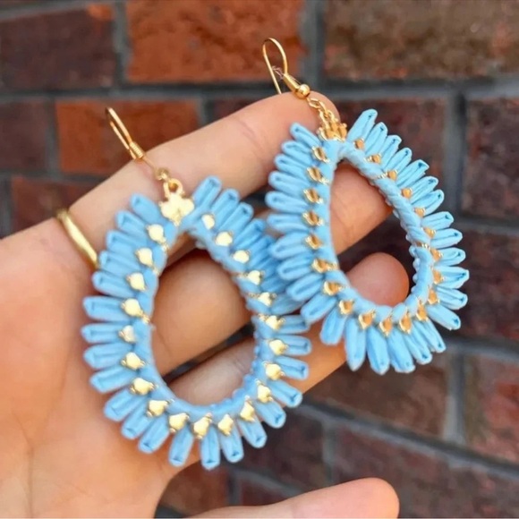 Vintage Blue Rattan Bohemian Oval Earrings - Picture 4 of 5